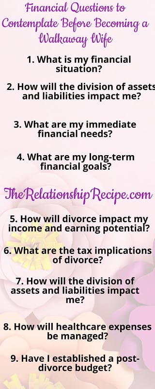 Walkaway Wife: 14 Important Questions to Contemplate Before Becoming One 6 Financial Questions to Contemplate Before Becoming a Walkaway Wife Infographic