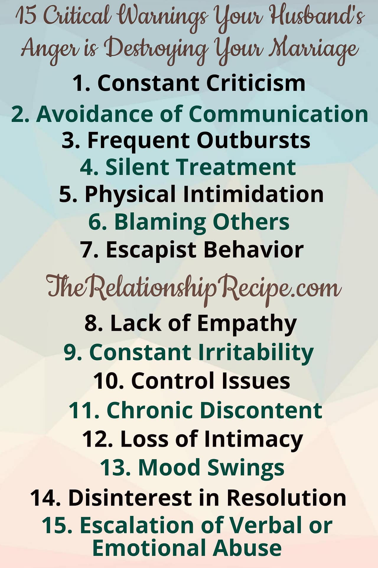 Anger in Marriage: 15 Critical Warnings Your Husband’s Rage Is Tearing You Apart 7 15 Critical Warnings Your Husband's Anger is Destroying Your Marriage Infographic
