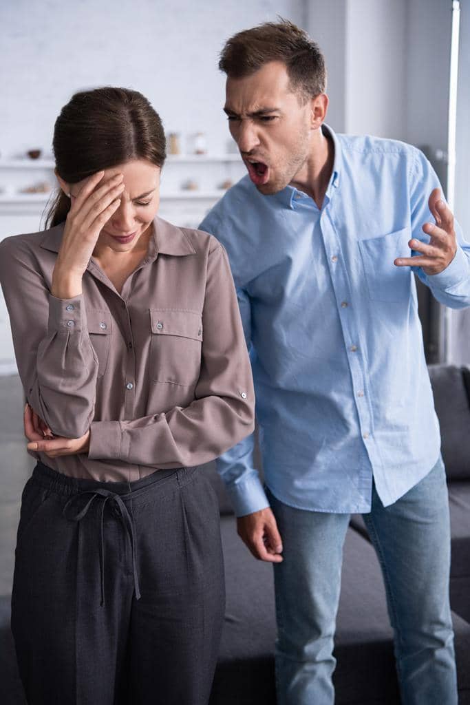 11 Powerful Ways Men Use Bad Moods to Control 7 aggressive man shirt screaming scared wife home