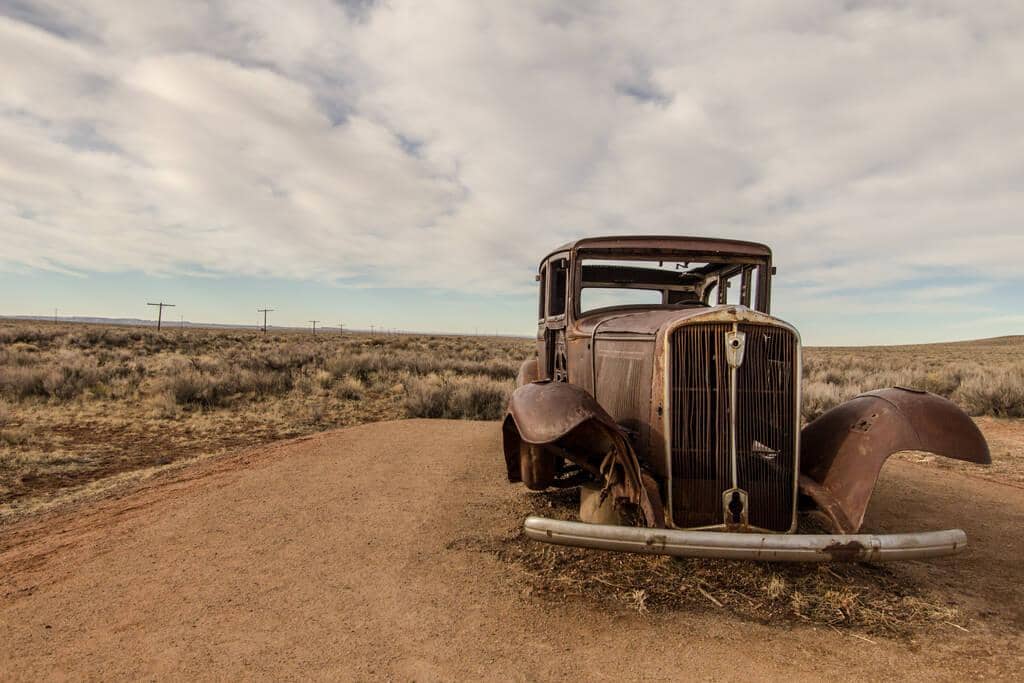 Great Depression 2.0: 30 Frugal Lessons For Hard Times 6 abandoned car american southwest desert petrified forest painted desert national