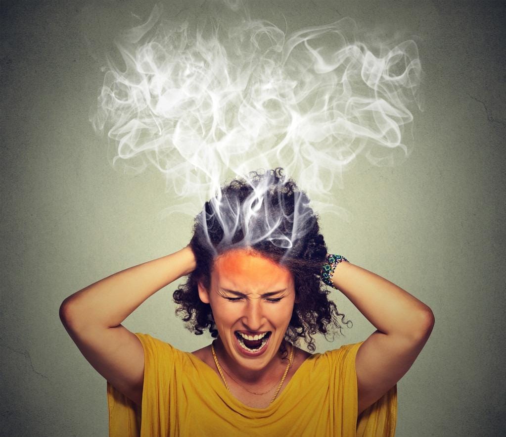 Emotionally Reactive? 7 Easy Ways to Stop Losing Your Cool 5 stressed woman screaming frustrated thinking too hard steam coming out of head