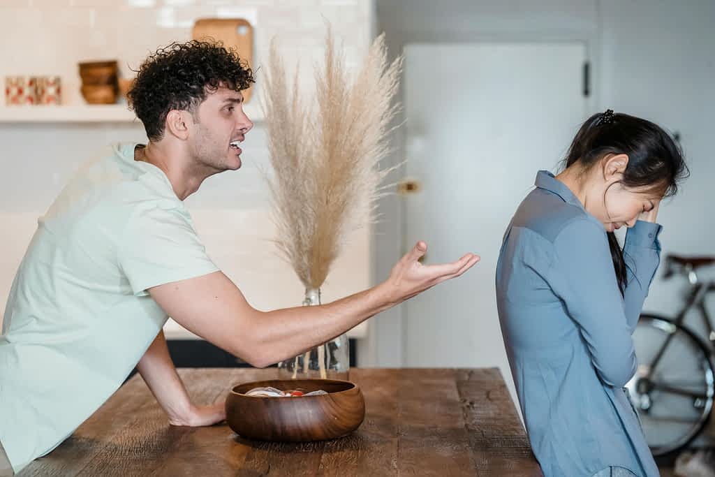 couple arguing in the kitchen