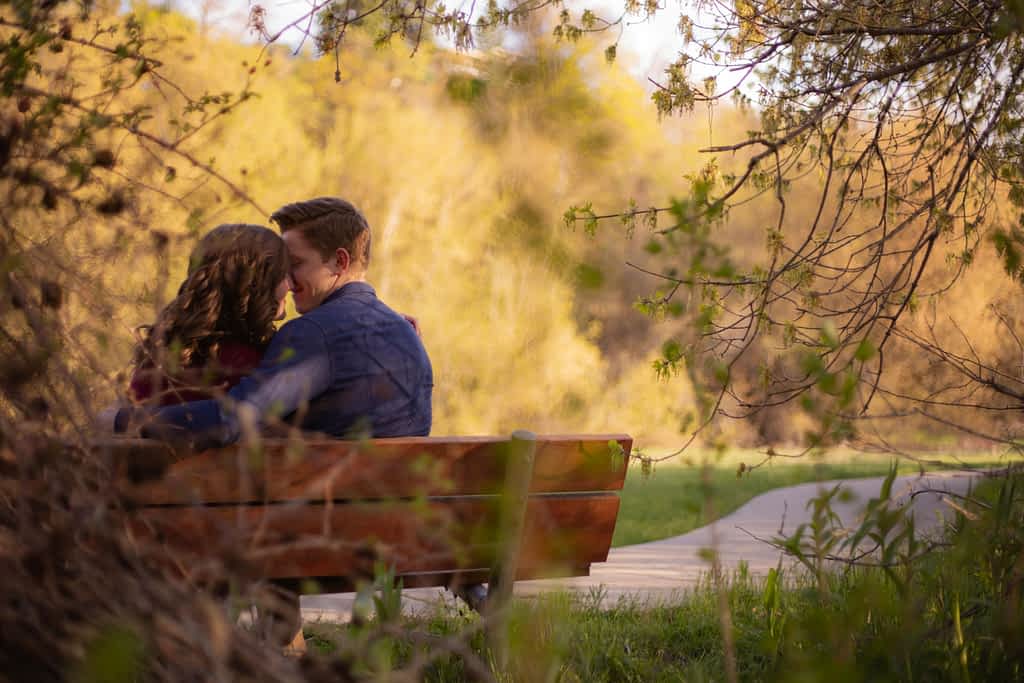 couple on a date in the park with Fall colors