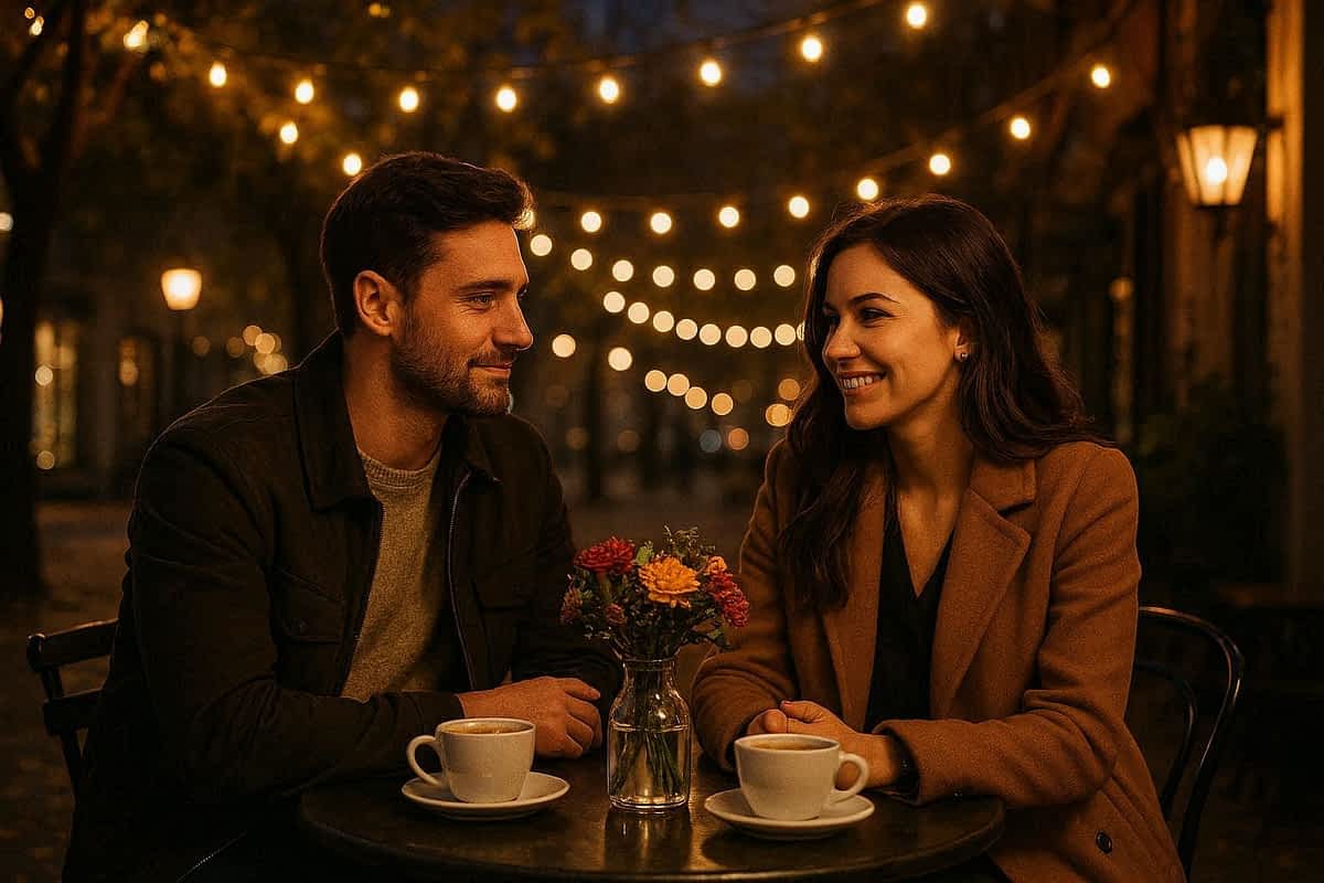 couple on a first date where the woman is practicing detachment in a new relationship