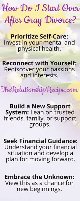 4 Unforeseen Gray Divorce Regrets: Navigating Life's Unexpected Detour 9 How Do I Start Over After Gray Divorce Infographic