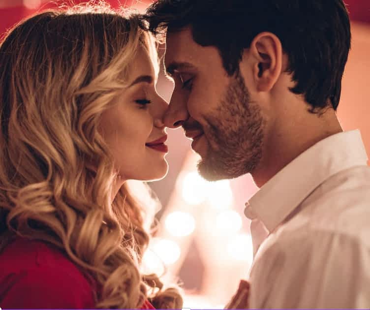 loving couple face to face