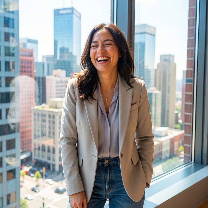 woman laughing and feeling good