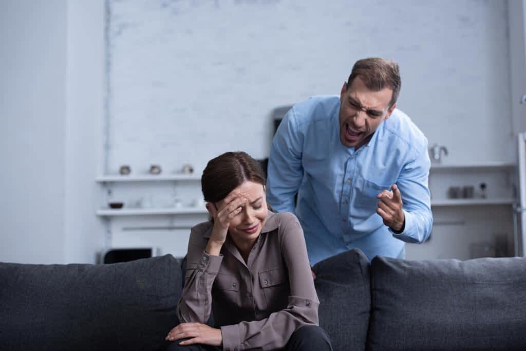 aggressive man shirt screaming wife quarrel