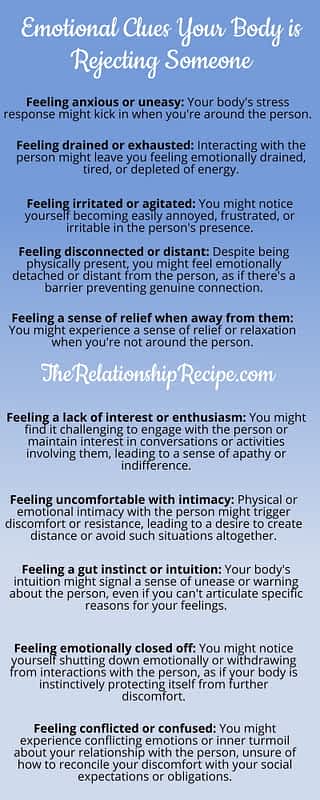 3 Secret Clues Your Body Is Rejecting Someone 9 Emotional Clues Your Body is Rejecting Someone Infographic