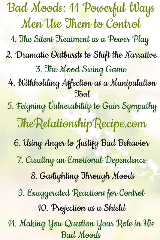 Ways men use bad moods for control in relationships infographic