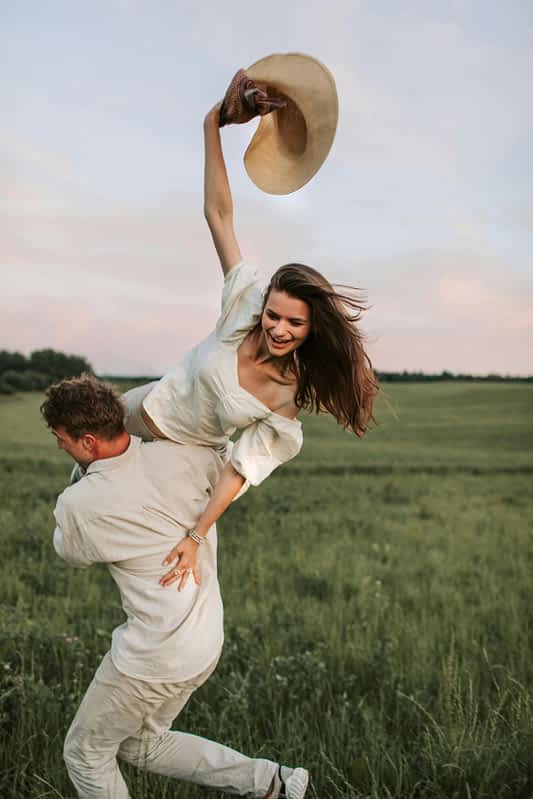 couple on a date in an open field