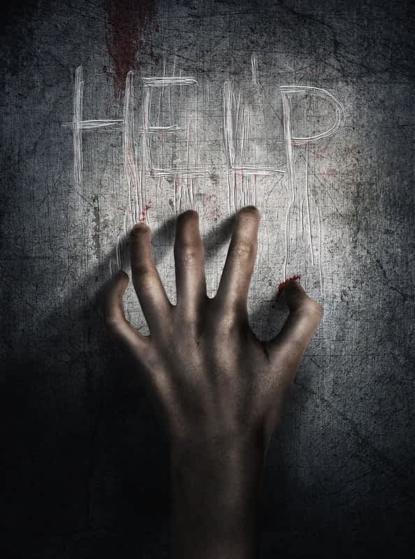 Psychopathy in Relationships: 4 Ways to Protect Yourself 4 Horror Scene. Hand on wall backround. Poster, cover concept