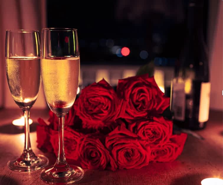 wine and roses for a date